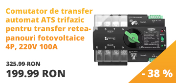 Comutator de transfer automat ATS trifazic pentru transfer retea-panouri fotovoltaice 4P, 220V 100A