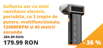 Suflanta aer cu mini ventilator electric, portabila, cu 3 trepte de putere, multifunctionala, 120000RPM si 45 metri/secunda