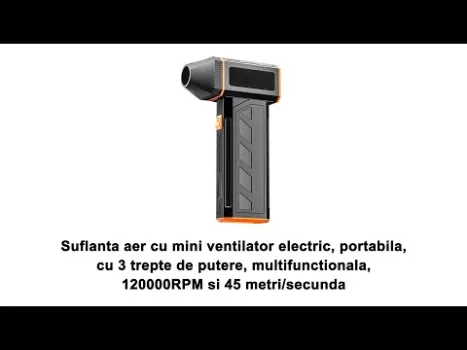 Preview image for the video "Suflanta aer cu mini ventilator electric, 3 trepte de putere, 120000RPM si 45 metri/secunda".