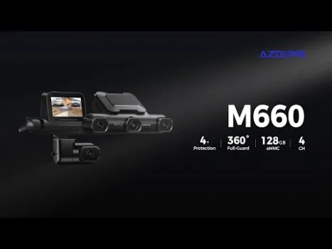 Preview image for the video "Camera auto de bord AZDOME M660 cu 4 canale 2K+3x1080P, WiFi 5G, WDR, Night Vision, ecran IPS, GPS".