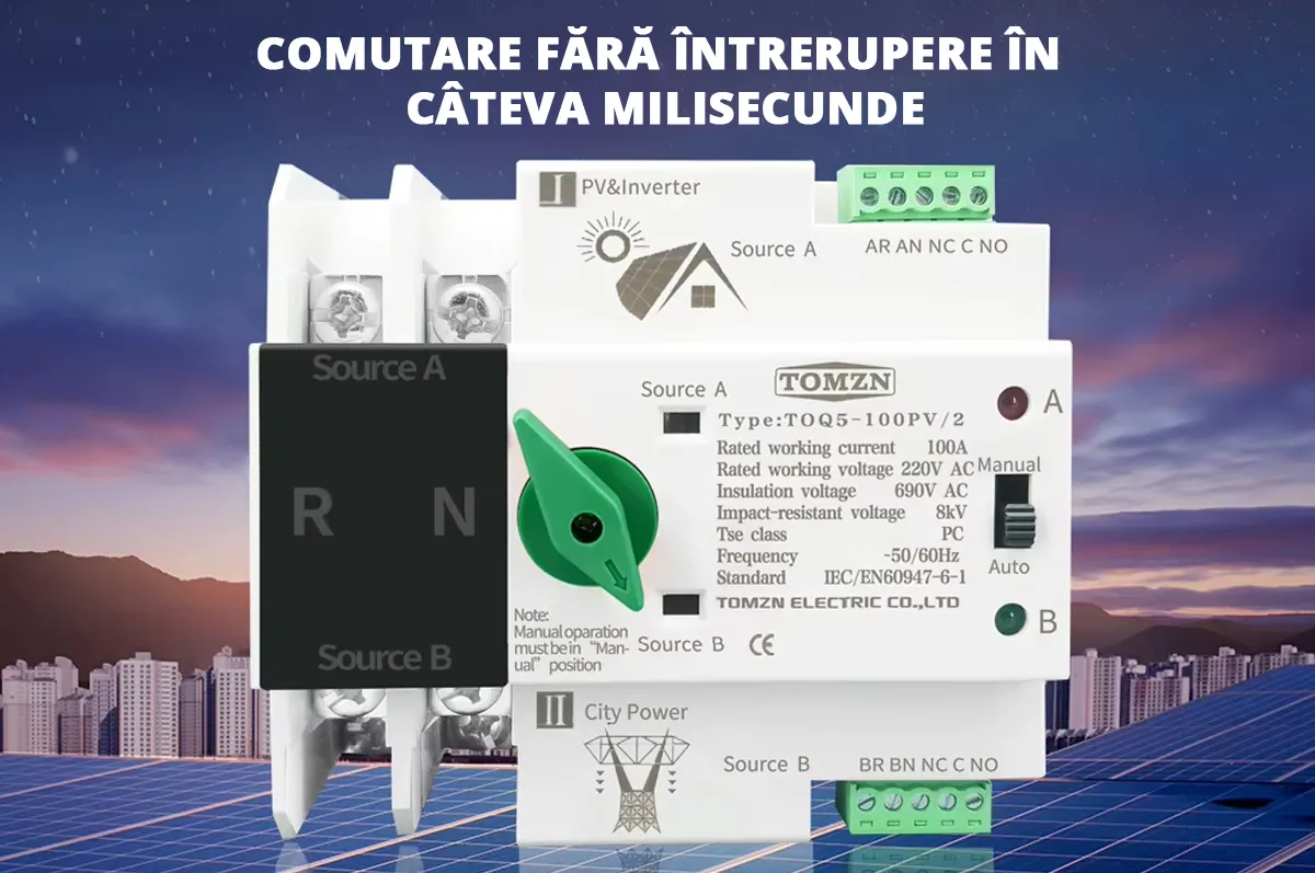 Comutator automat transfer intre retea si panouri fotovoltaice 2P, 230V - 125A