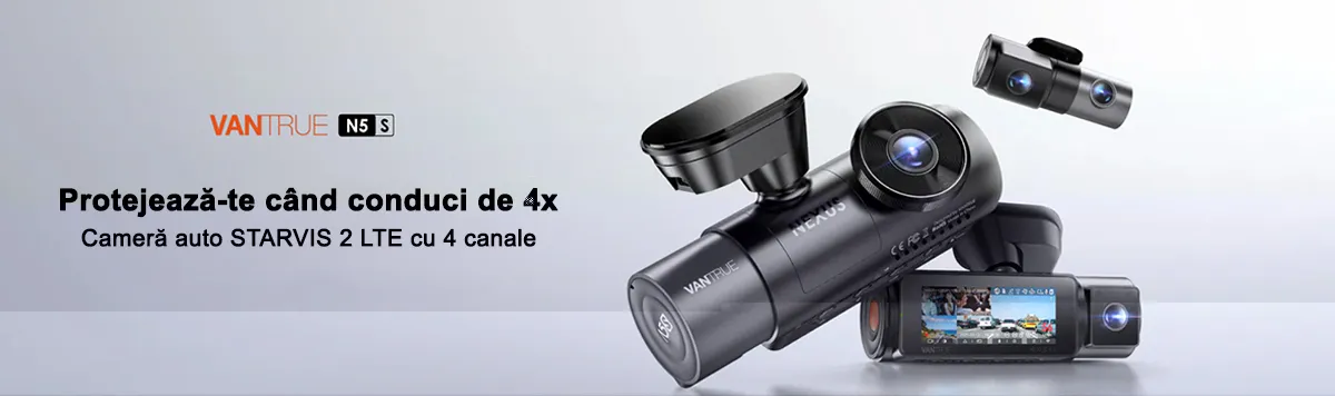 Camera auto Vantrue N5S cu 4 canale, 360°, HDR+WDR, control vocal, Night Vision, GPS, G-sensor si monitorizare parcare