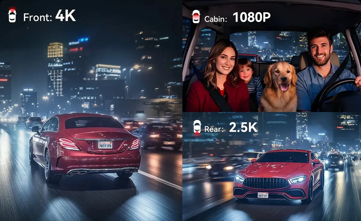 Camera de bord cu 3 canale REDTIGER F17 Elite 4K+1080P+1080P, WiFi 6, Night Vision, ecran tactil 3”, GPS, aplicatie dedicata, G-Sensor si Mod Parcare