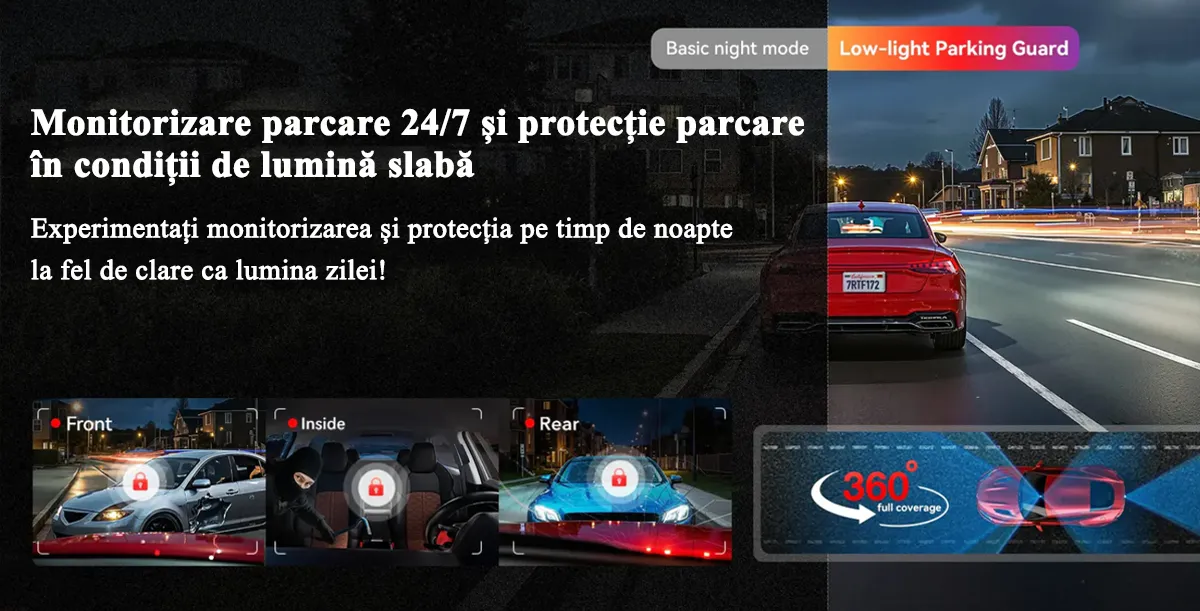 Camera de bord cu 3 canale REDTIGER F17 Elite 4K+1080P+1080P, WiFi 6, Night Vision, ecran tactil 3”, GPS, aplicatie dedicata, G-Sensor si Mod Parcare