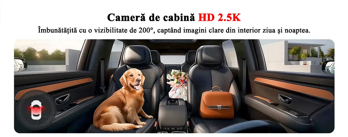 Camera auto de bord cu 3 canale RedTiger VP20 2.5K+2.5K+1080P, WiFi, Night Vision, ecran tactil, 530°, GPS, aplicatie dedicata, G-Sensor si Mod Parcare, card 128GB