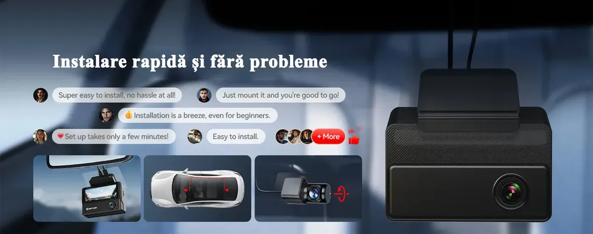 Camera auto de bord cu 3 canale RedTiger VP20 2.5K+2.5K+1080P, WiFi, Night Vision, ecran tactil, 530°, GPS, aplicatie dedicata, G-Sensor si Mod Parcare, card 128GB