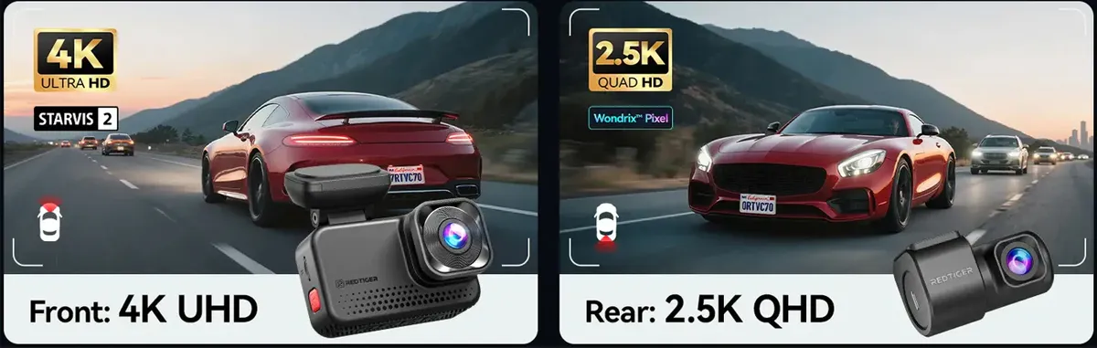 Camera auto de bord cu 2 canale REDTIGER ViewClear 70 4K+2.5K, WiFi, Night Vision, ecran tactil 3”, GPS, aplicatie dedicata, G-sensor si Mod Parcare, card 128GB