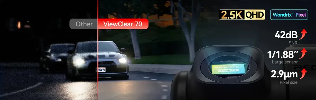 Camera auto de bord cu 2 canale REDTIGER ViewClear 70 4K+2.5K, WiFi, Night Vision, ecran tactil 3”, GPS, aplicatie dedicata, G-sensor si Mod Parcare, card 128GB