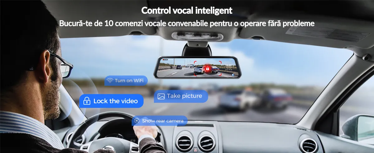 Camera auto tip oglinda fata-spate AZDOME PG17 MAX, 4K+2.5K, WiFi, GPS, Night Vision, 150°, ecran tactil 12", control vocal, monitorizare parcare