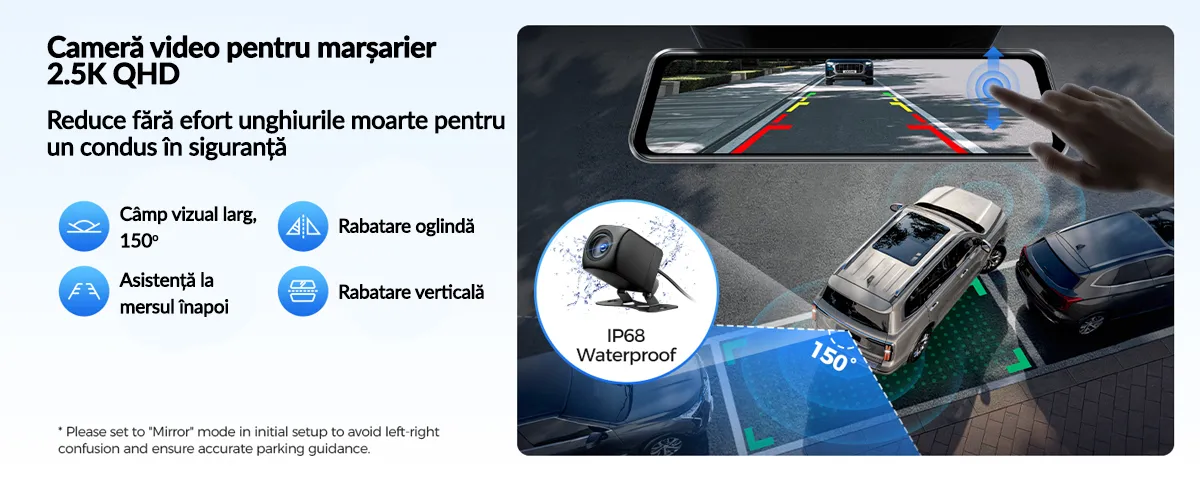 Camera auto tip oglinda fata-spate AZDOME PG17 MAX, 4K+2.5K, WiFi, GPS, Night Vision, 150°, ecran tactil 12", control vocal, monitorizare parcare