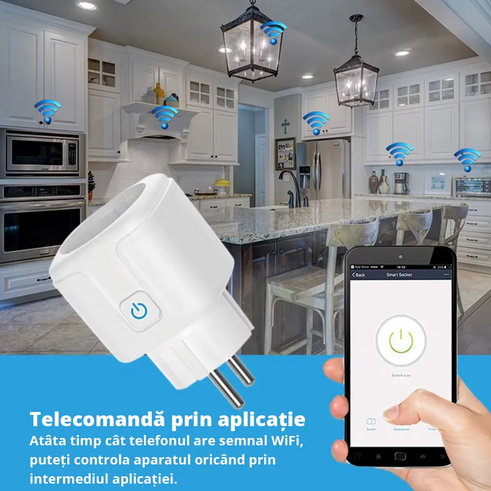 Priza inteligenta Smart WiFi cu Monitorizare Consum, 16A, control prin aplicatie, compatibila cu Tuya / SmartLife