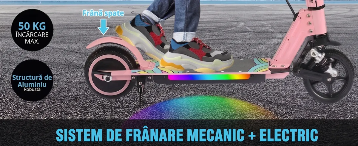 Trotineta Electrica copii RYDE Twinkle L2 PRO, 130W + Baterie 5.2Ah, Autonomie 12-16km (40kg), 3 trepte de viteza, Frana Electrica+Mecanica, Viteza maxima 16 km/h