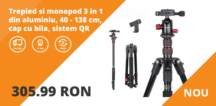 Trepied si monopod 3 in 1 din aluminiu, 40 - 138 cm