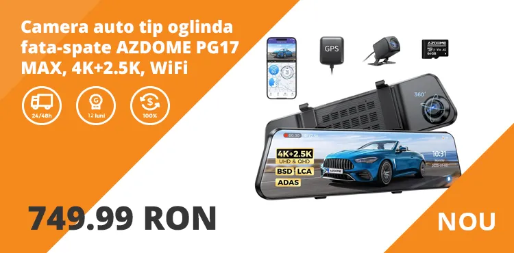 Camera auto tip oglinda fata-spate AZDOME PG17 MAX, 4K+2.5K, WiFi, GPS, Night Vision, 150°, ecran tactil 12&quot;