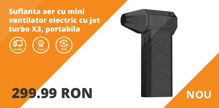 Suflanta aer cu mini ventilator electric cu jet turbo X3, portabila si multifunctionala, flux puternic de aer, 130000RPM si 52m/s