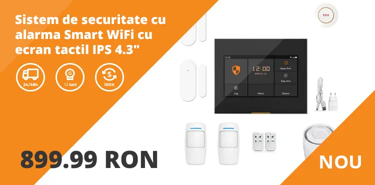 Sistem de securitate cu alarma Smart WiFi cu ecran tactil IPS 4.3&quot;, compatibila Tuya / SmartLife