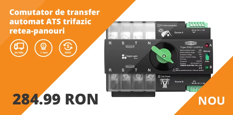 Comutator de transfer automat ATS trifazic pentru transfer retea-panouri fotovoltaice 4P, 220V 63A