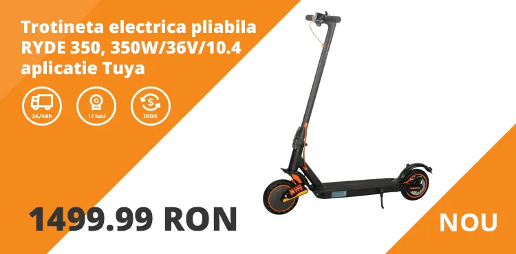 Trotineta electrica pliabila RYDE 350 MK083, 350W/36V/10.4Ah, viteza maxima 25Km/h, autonomie 30km, aplicatie Tuya