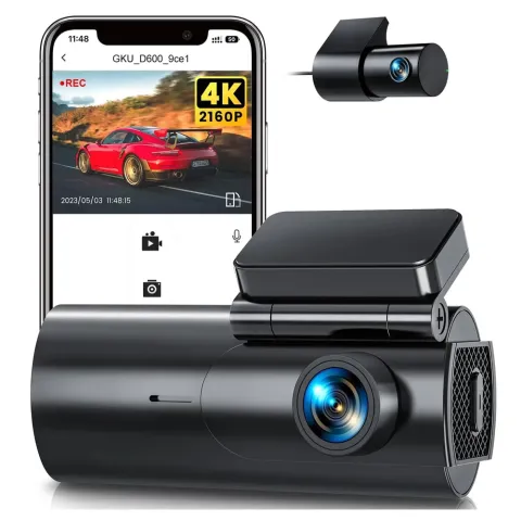 Camera auto de bord fata-spate, GKU D600 4K+2.5K, WiFi, Night Vision, 170°, aplicatie dedicata, G-sensor si monitorizare parcare