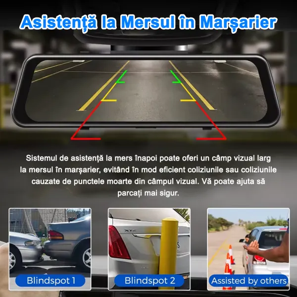 Camera auto de bord AZDOME AR09 4K+FHD, WiFi, Night Vision, 150°, ecran 9.66&quot;, aplicatie dedicata, G-sensor si monitorizare parcare