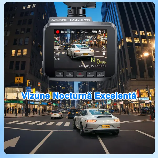 Camera auto de bord fata-spate, AZDOME GS63 Pro 4K + 2.5K, WiFi, Night Vision + WDR, 170°, GPS, aplicatie dedicata, Senzor-G si monitorizare parcare