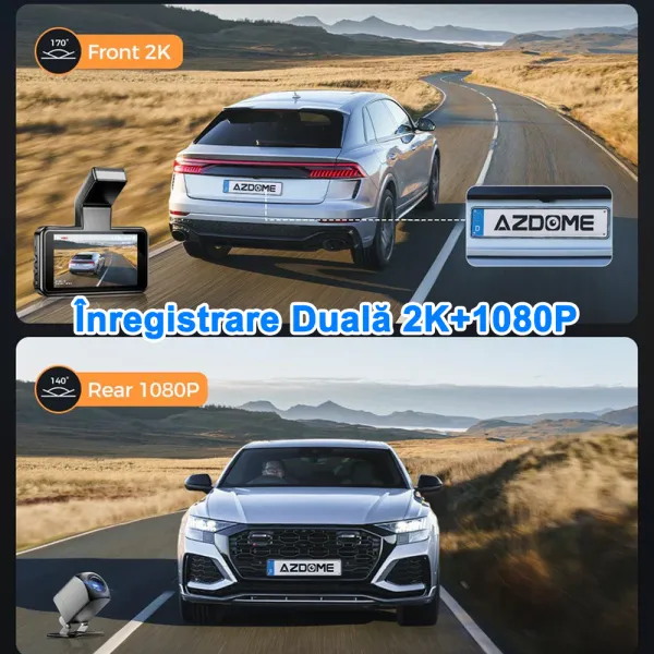 Camera auto de bord AZDOME M17 FHD 1080P, WiFi, Night Vision, 150°, ecran 3&quot;, aplicatie dedicata, G-sensor si monitorizare parcare