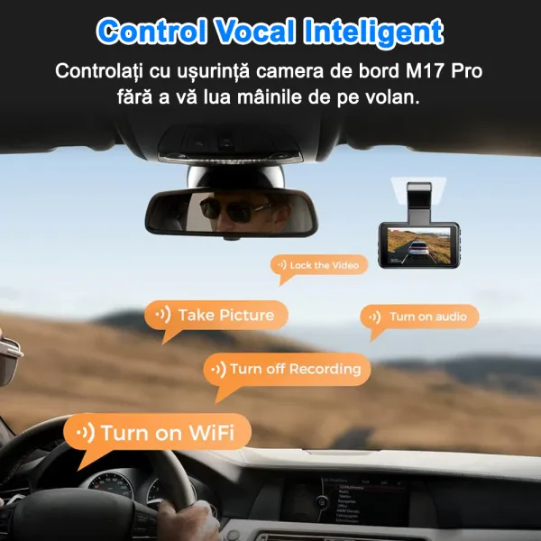 Camera auto de bord AZDOME M17 FHD 1080P, WiFi, Night Vision, 150°, ecran 3&quot;, aplicatie dedicata, G-sensor si monitorizare parcare