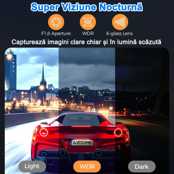 Camera auto de bord AZDOME M17 FHD 1080P, WiFi, Night Vision, 150°, ecran 3&quot;, aplicatie dedicata, G-sensor si monitorizare parcare
