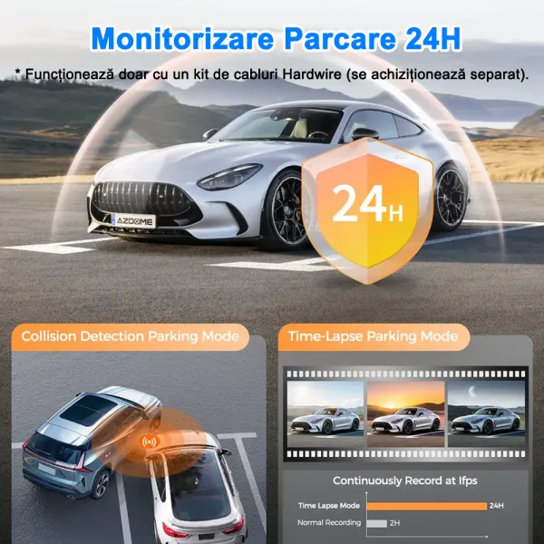 Camera auto de bord AZDOME M17 FHD 1080P, WiFi, Night Vision, 150°, ecran 3&quot;, aplicatie dedicata, G-sensor si monitorizare parcare