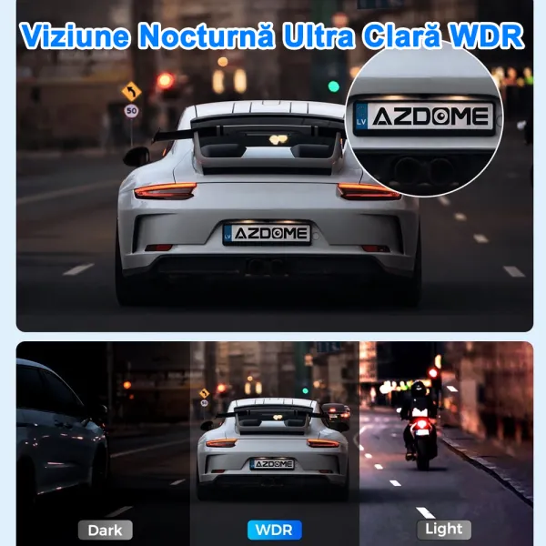 Camera auto de bord AZDOME M330 FHD 1080P, WiFi, WDR Night Vision, 170°, ecran 0.96&quot;, aplicatie dedicata, G-sensor si monitorizare parcare