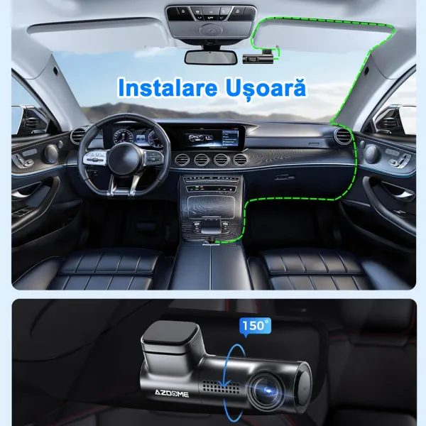 Camera auto de bord AZDOME M330 FHD 1080P, WiFi, WDR Night Vision, 170°, ecran 0.96&quot;, aplicatie dedicata, G-sensor si monitorizare parcare