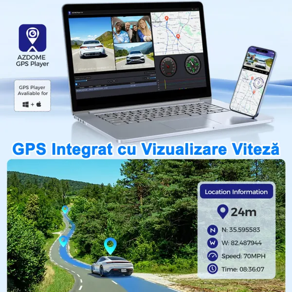 Camera auto de bord AZDOME M550 Pro cu 3 canale 4K, WiFi 5G, WDR Night Vision, 150°, ecran IPS 3.19&quot;, GPS, aplicatie dedicata, G-sensor si monitorizare parcare