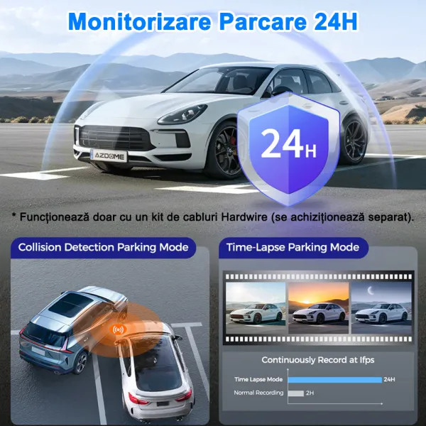 Camera auto de bord AZDOME M550 Pro cu 3 canale 4K, WiFi 5G, WDR Night Vision, 150°, ecran IPS 3.19&quot;, GPS, aplicatie dedicata, G-sensor si monitorizare parcare