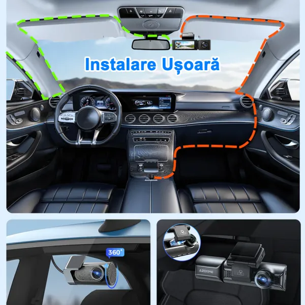 Camera auto de bord AZDOME M550 Pro cu 3 canale 4K, WiFi 5G, WDR Night Vision, 150°, ecran IPS 3.19&quot;, GPS, aplicatie dedicata, G-sensor si monitorizare parcare