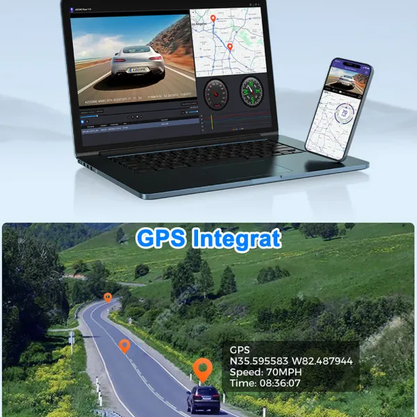 Camera auto de bord AZDOME M580 cu 2 canale 5K, WiFi 5G, WDR Night Vision, 150°, ecran IPS 4&quot;, GPS, aplicatie dedicata, G-sensor si monitorizare parcare