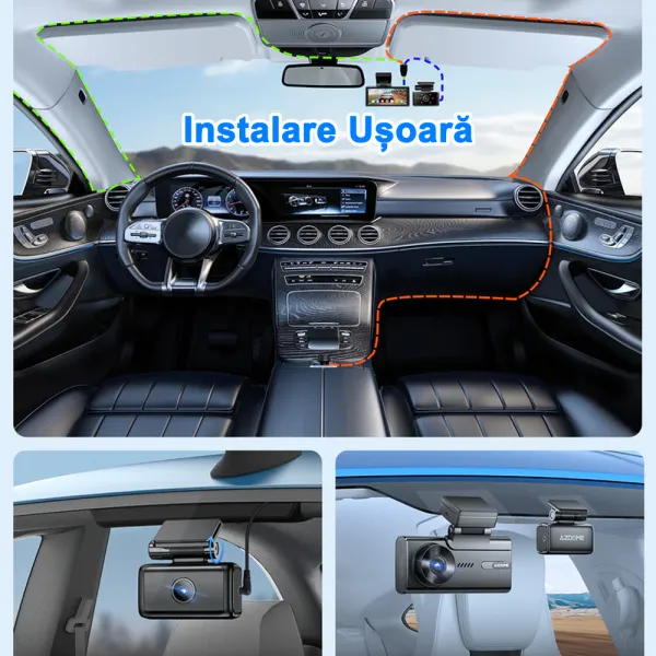 Camera auto de bord AZDOME M580 cu 2 canale 5K, WiFi 5G, WDR Night Vision, 150°, ecran IPS 4&quot;, GPS, aplicatie dedicata, G-sensor si monitorizare parcare