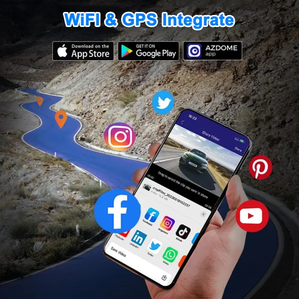 Camera auto de bord AZDOME M660 cu 4 canale 2K+3x1080P, WiFi 5G, WDR, Night Vision, ecran IPS, GPS, aplicatie dedicata, control vocal, G-sensor