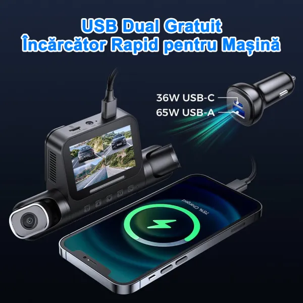 Camera auto de bord AZDOME M660 cu 4 canale 2K+3x1080P, WiFi 5G, WDR, Night Vision, ecran IPS, GPS, aplicatie dedicata, control vocal, G-sensor