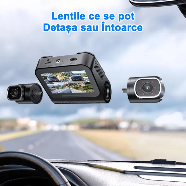 Camera auto de bord AZDOME M660 cu 4 canale 2K+3x1080P, WiFi 5G, WDR, Night Vision, ecran IPS, GPS, aplicatie dedicata, control vocal, G-sensor