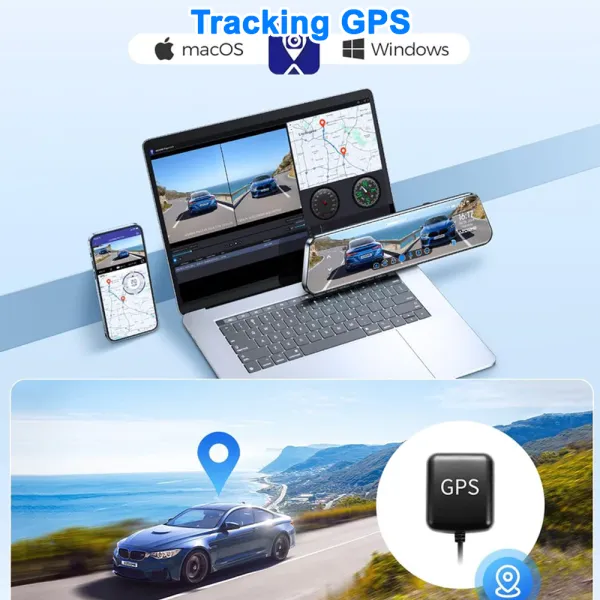 Camera auto de bord AZDOME PG17 4K+FHD, WiFi 6, Night Vision, 150°, ecran 12&quot;, aplicatie dedicata, G-sensor si monitorizare parcare