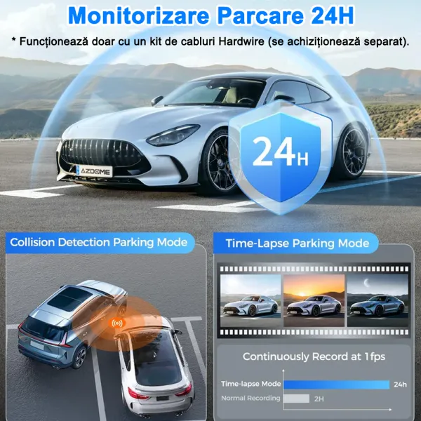 Camera auto de bord AZDOME PG17 4K+FHD, WiFi 6, Night Vision, 150°, ecran 12&quot;, aplicatie dedicata, G-sensor si monitorizare parcare