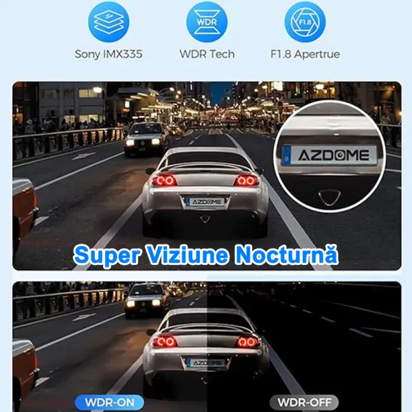 Camera auto de bord tip oglinda, fata-spate, AZDOME PG18S 4K+FullHD, ecran tactil IPS 12&quot;, WDR, 150°, aplicatie dedicata, G-Senzor si monitorizare parcare