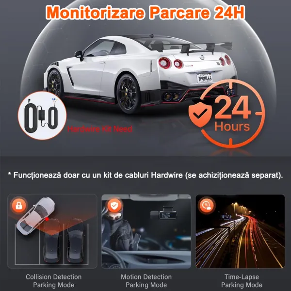 Camera auto de bord Bestsee M33 cu 2 canale 4K, WiFi, Super Night Vision, 170°, ecran 1.47&quot; si aplicatie dedicata, G-sensor si monitorizare parcare