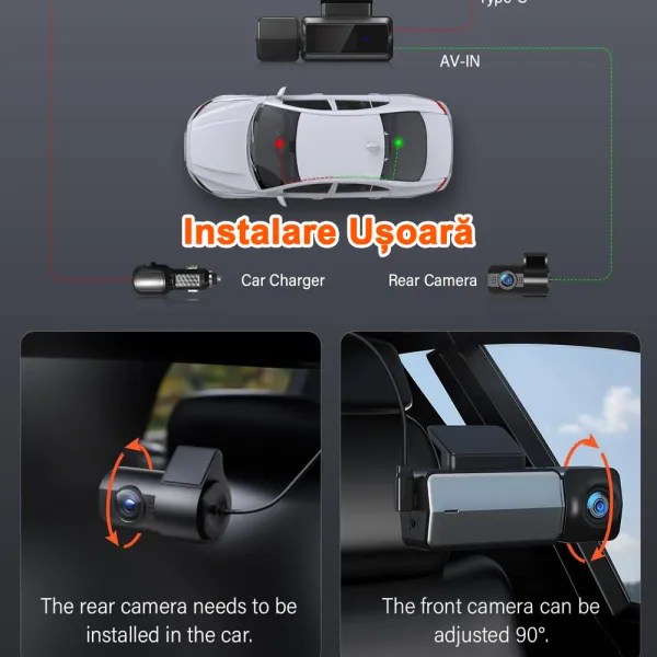 Camera auto de bord Bestsee M33 cu 2 canale 4K, WiFi, Super Night Vision, 170°, ecran 1.47&quot; si aplicatie dedicata, G-sensor si monitorizare parcare