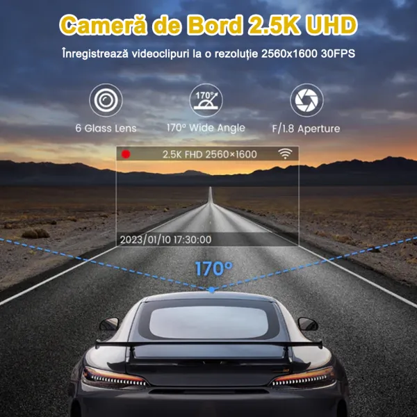Camera auto de bord EUKI X10 1080P Mini WiFi, Super Night Vision, 170°, aplicatie dedicata, G-sensor si monitorizare parcare