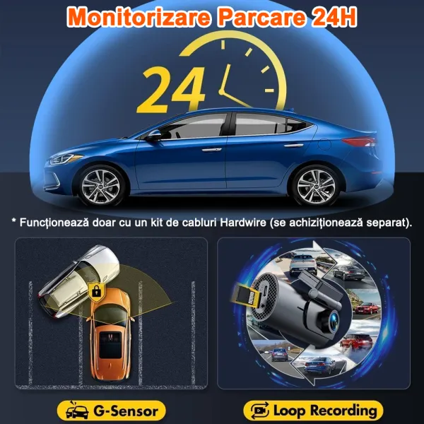 Camera auto de bord fata-spate, GKU D600 4K+2.5K, WiFi, Night Vision, 170°, aplicatie dedicata, G-sensor si monitorizare parcare