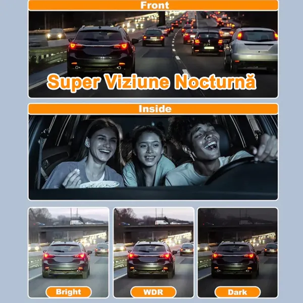 Camera auto de bord cu 4 canale PRUVEEO D90 Mini FHD, WiFi, Night Vision, 150°, ecran LCD 2&quot;, GPS, aplicatie dedicata, G-sensor si monitorizare parcare