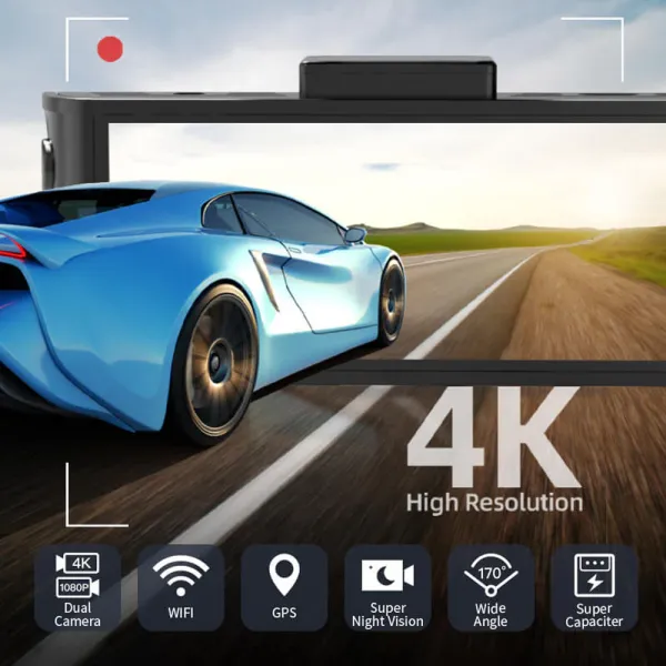 Camera auto de bord fata-spate REDTIGER F7N 4K+FHD, WiFi, Night Vision, 170°, ecran IPS 3.18&quot;, GPS, aplicatie dedicata, G-sensor si monitorizare parcare, Card 64GB inclus