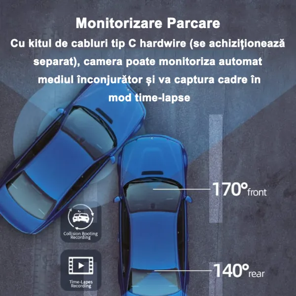 Camera auto de bord fata-spate REDTIGER F7N 4K+FHD, WiFi, Night Vision, 170°, ecran IPS 3.18&quot;, GPS, aplicatie dedicata, G-sensor si monitorizare parcare, Card 64GB inclus