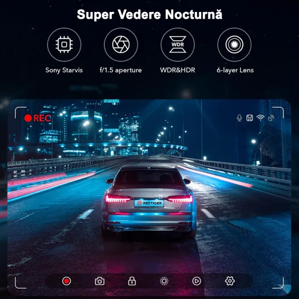 Camera auto de bord fata-spate REDTIGER F7NP 4K+FHD, WiFi, Night Vision, 170°